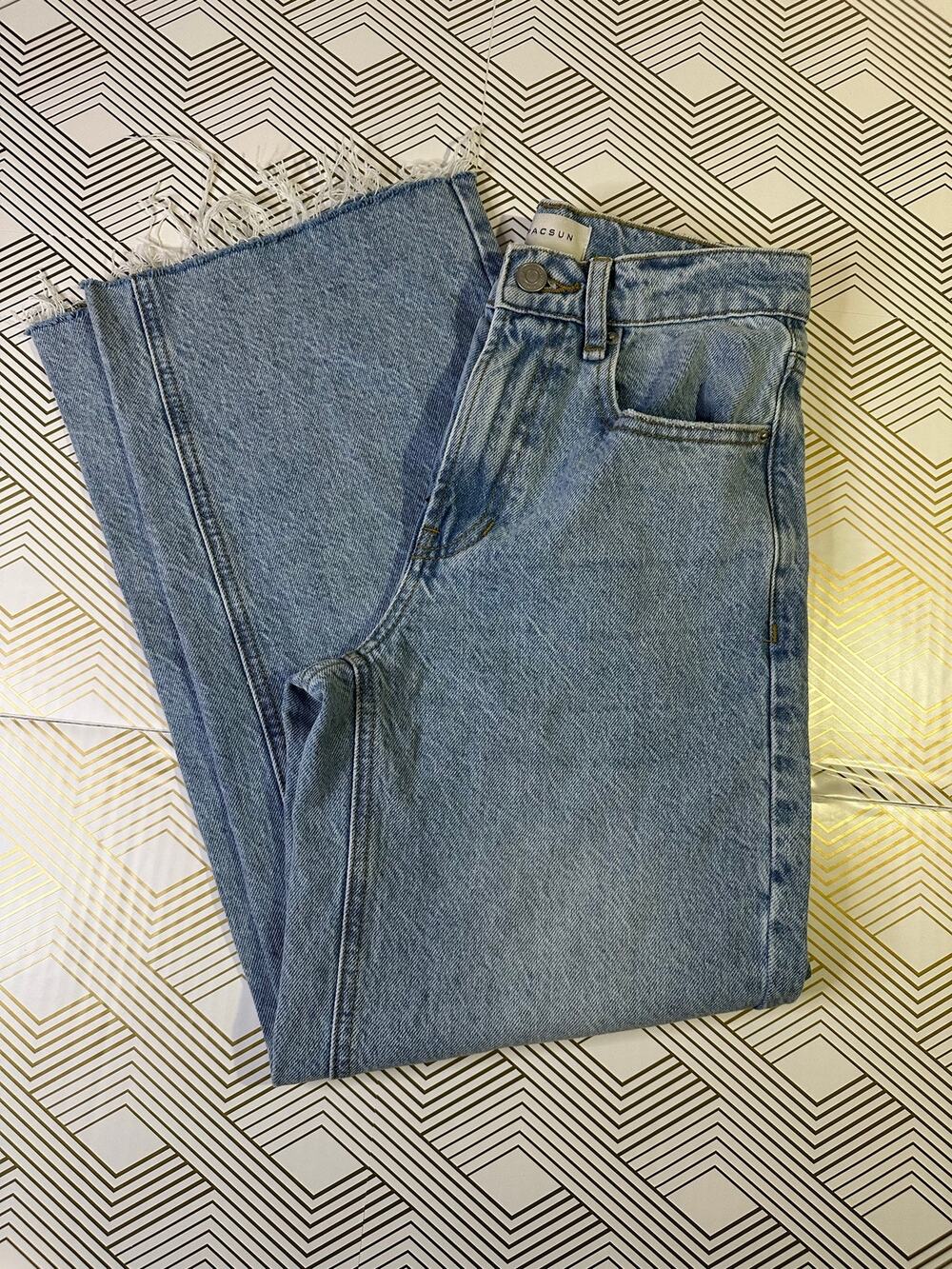 PacSun Womens Nora Wide Leg Blue Jeans Raw Hem Light Wash Denim